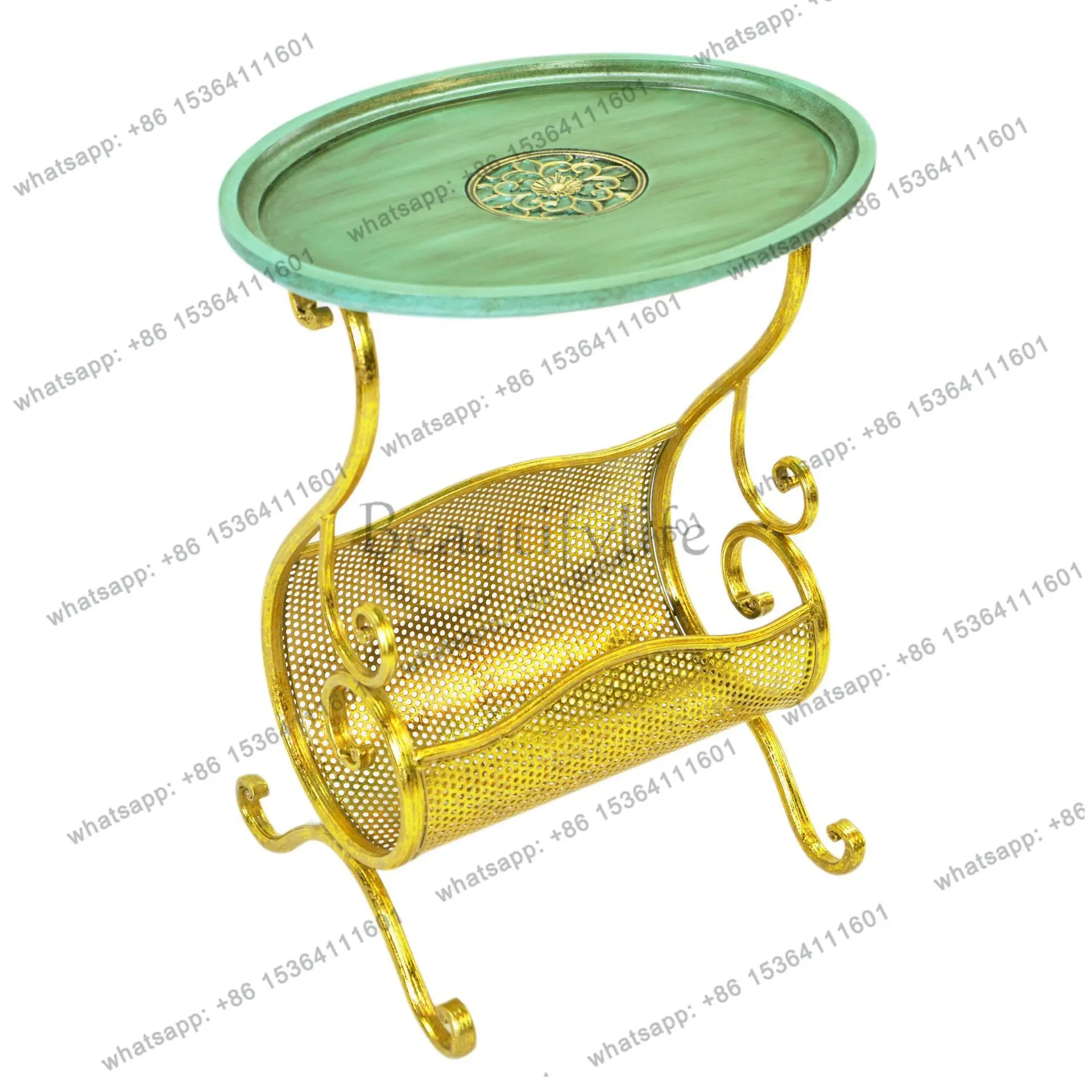 

Gold foil art wooden table simple coffee table balcony sofa side table small apartment