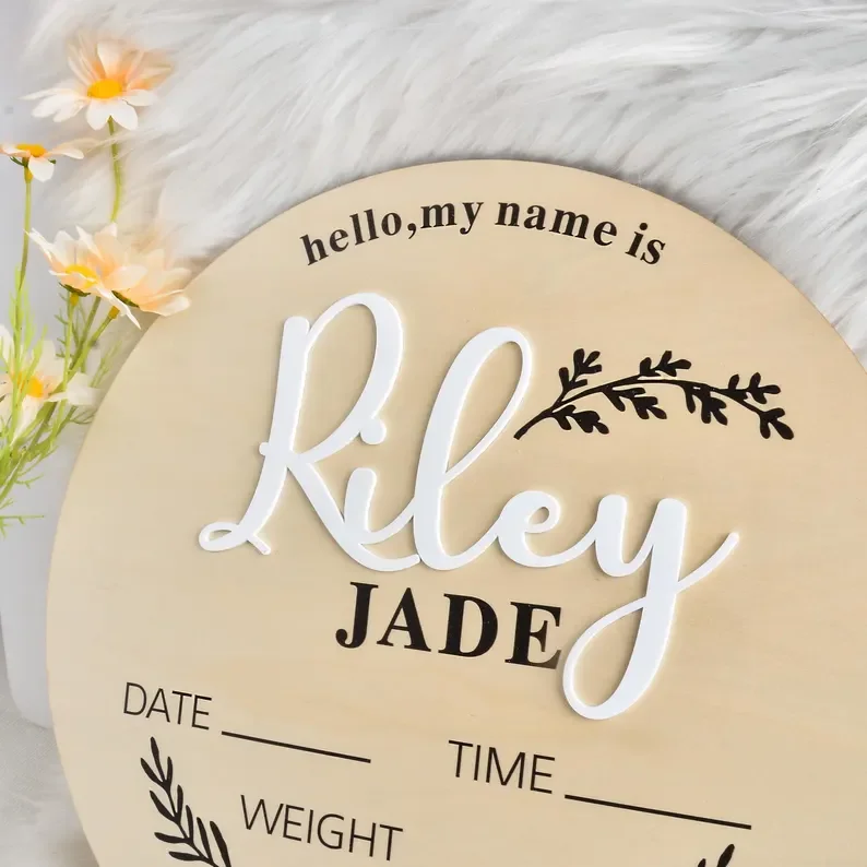 1pc Personalized Baby Name Announcement Sign, Custom Engraved Wood Birth Stats Sign, Hospital Newborn Name Sign, Baby Gift