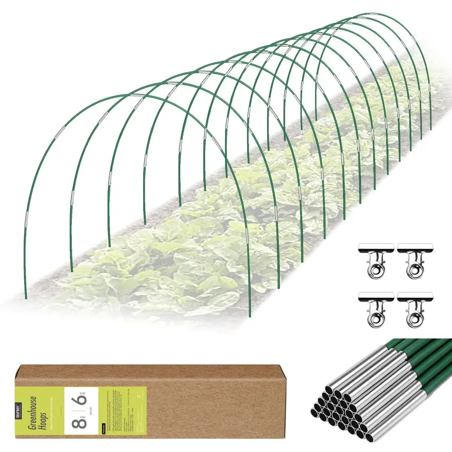 

72 PCS Garden Hoops for Raised Beds, 12 Sets Greenhouse Hoops Kit of 8 FT Long Grow Tunnel, RustFree Fiberglass Garden Support P