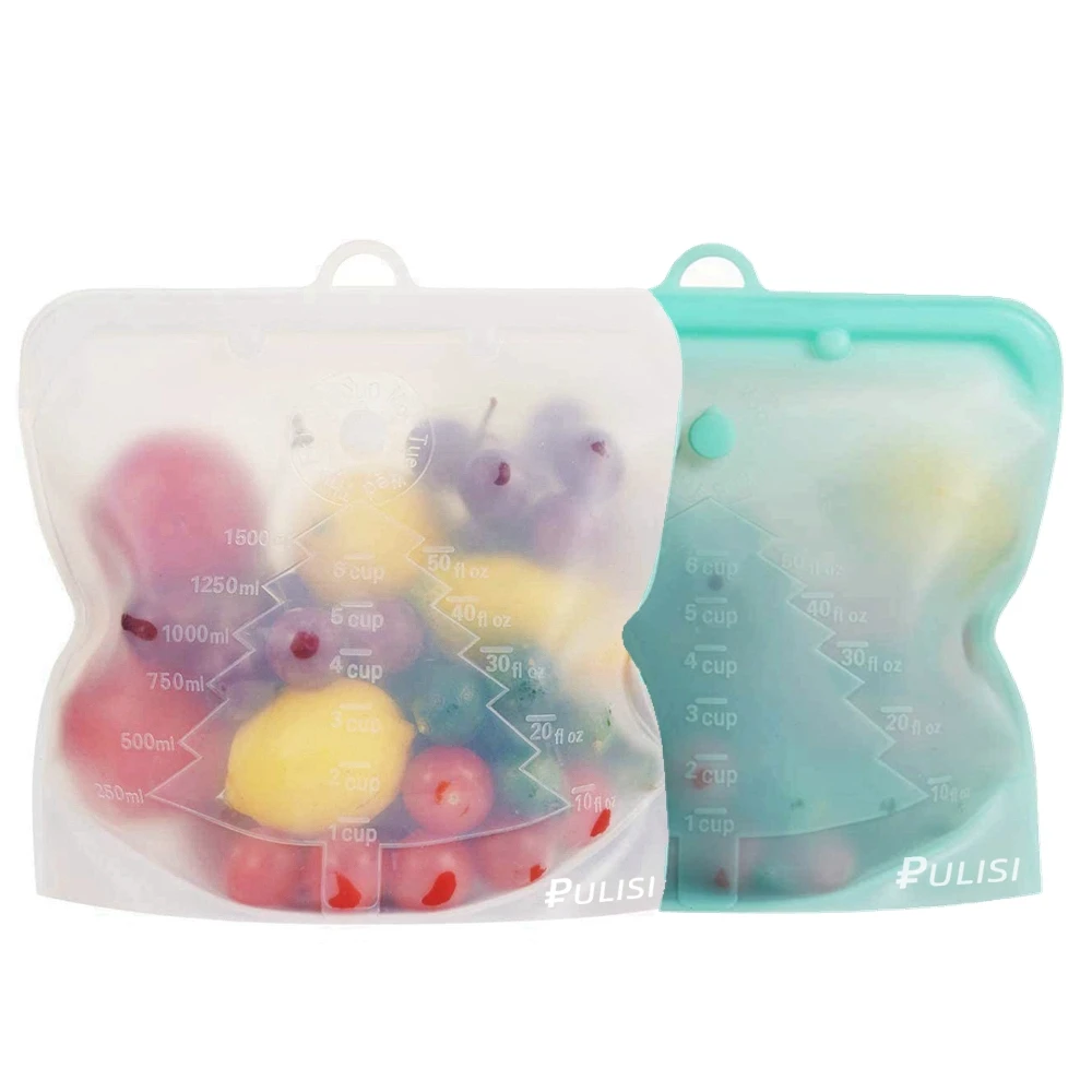 2 PCS Reusable 100% Silicone Food Storage Bags Sandwich Snack Bags Stand Up Zip Container Microwave Oven Dishwasher Safe