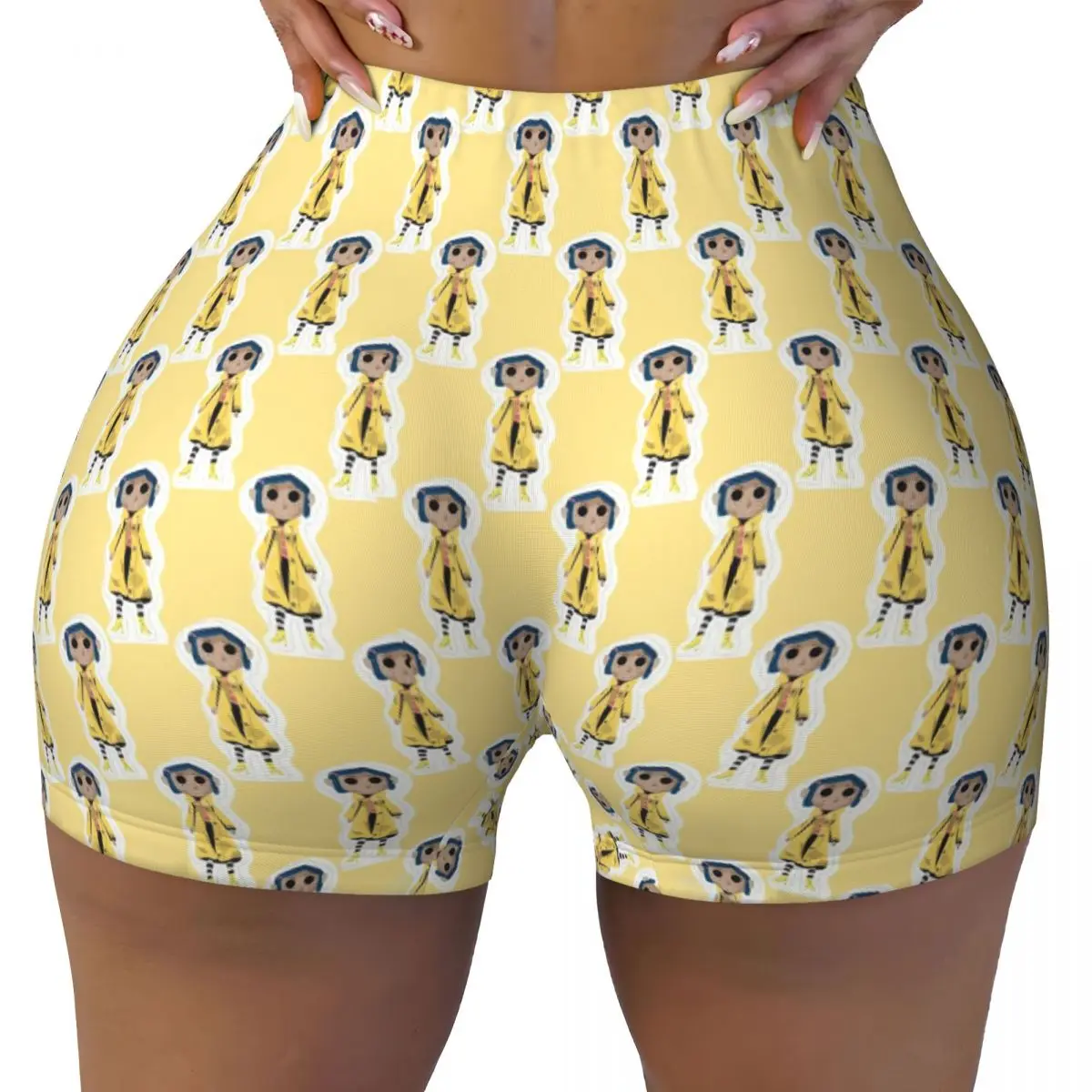 

Custom Coraline Horor Cartoon Volleyball Biker Workout Shorts Women's Fantasy Tunnel Horror Movie Athletic Gym Yoga Shorts