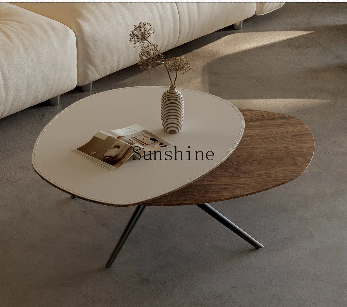 Modern simple special-shaped saddle leather living room household stainless steel high-foot rotating coffee table