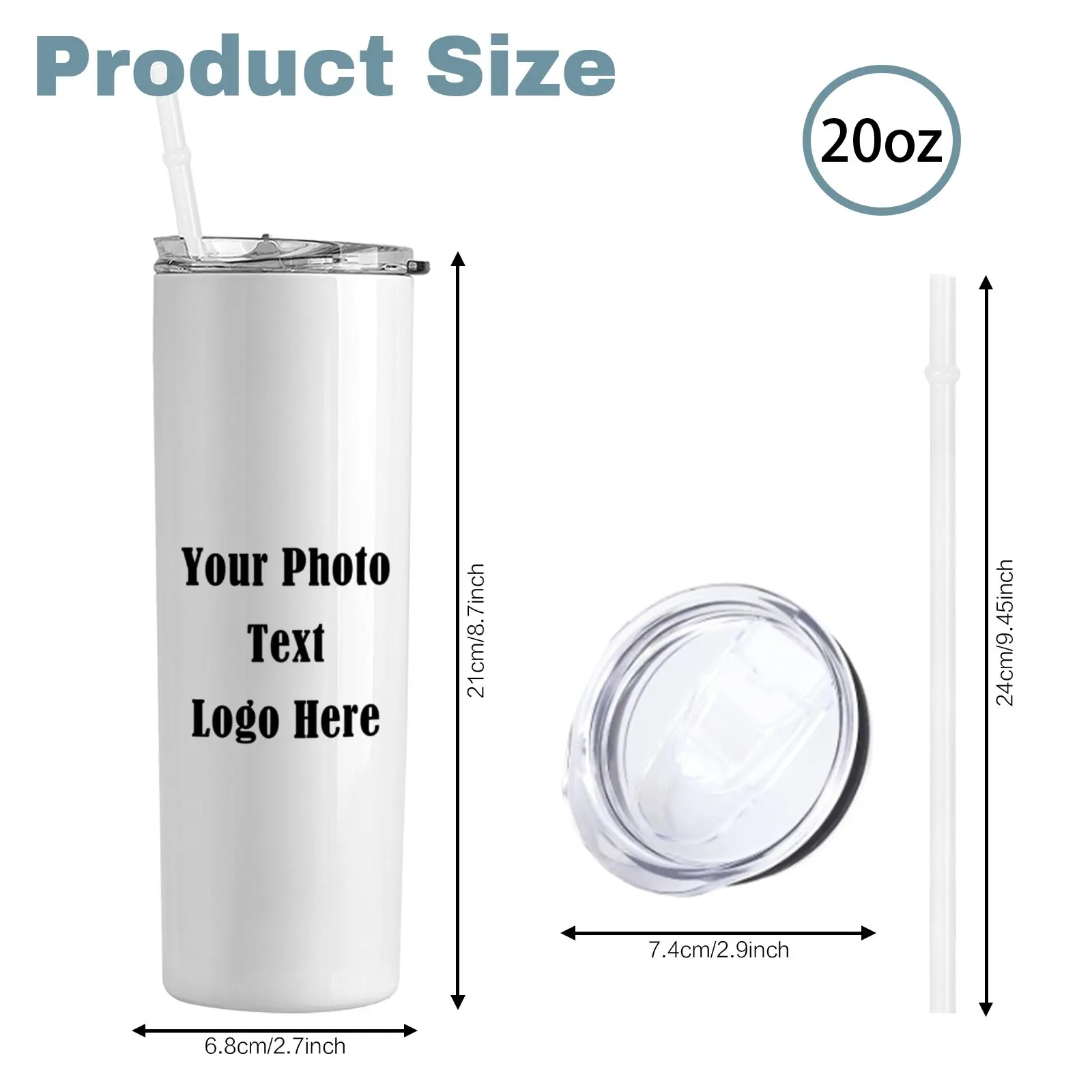 Customized 600ML 20 OZ Tumbler Thermos Photo LOGO Colorful Printing Stainless Steel Vacuum Coffee Juice Tea Milk Summer Gift