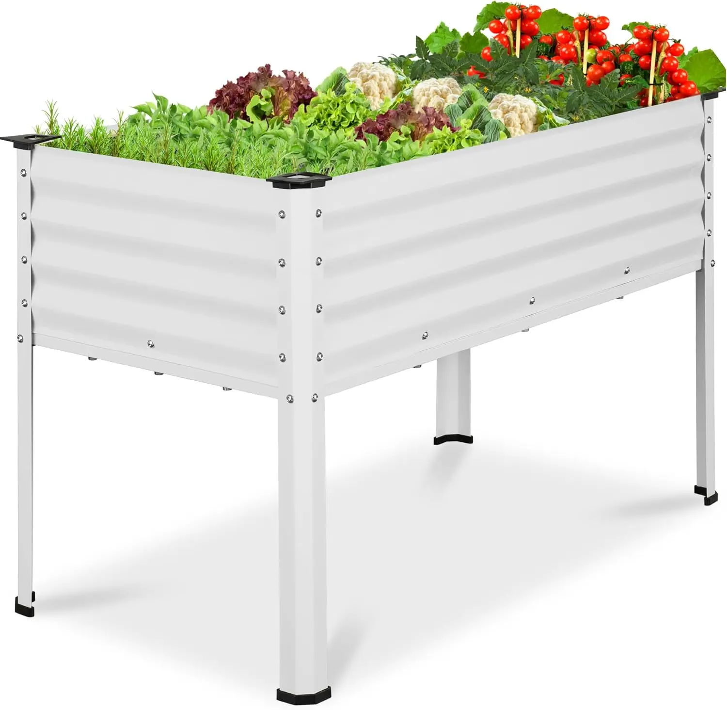 

48x24x30in Galvanized Raised Garden Bed Metal Elevated Planter Box Vegetable Garden for Backyard Patio Balcony White