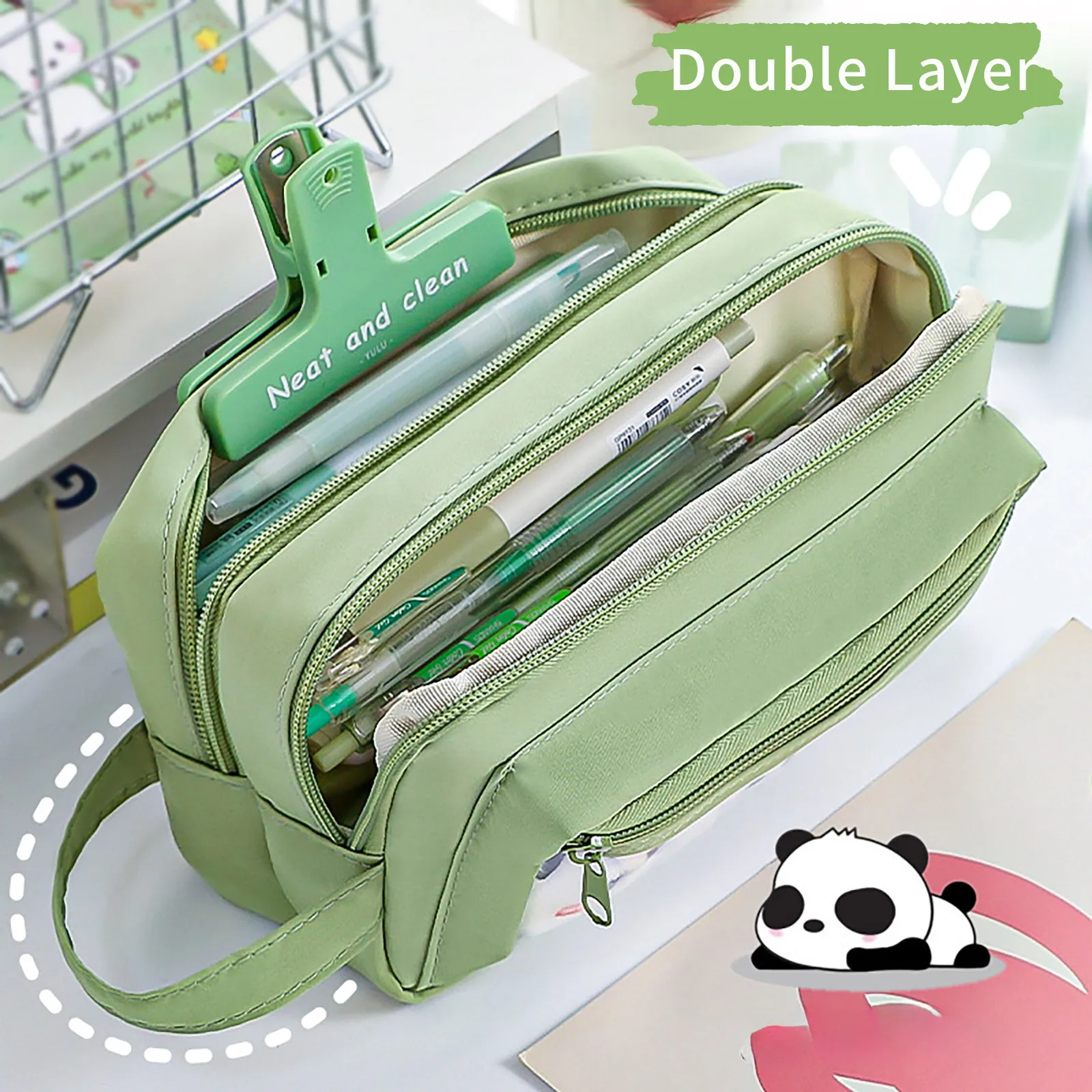 Clear Pencil Pouch Kawaii Itabag Pencil Case Double Layer Zipper Pen Bag with Handle for Student,Office