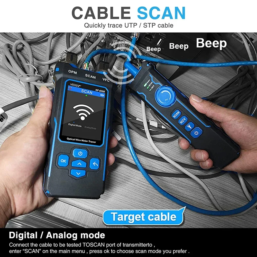 NOYAFA NF-8508 LCD Cable Tester Measure Length Wiremap PoE Testing VFL&OPM CAT5 CAT6 RJ45 Tester Cable Locator Inspection Tools