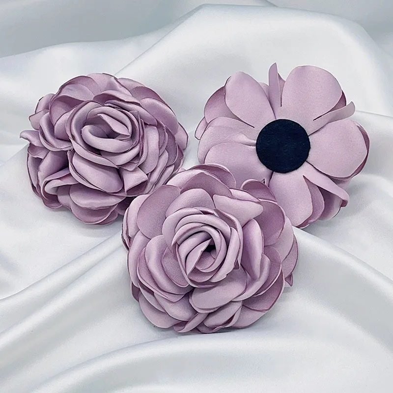 5Pcs 8CM Handmade DIY Large Satin Fabric Artificial Rose Flowers For Wedding Party Craft Home Decoration