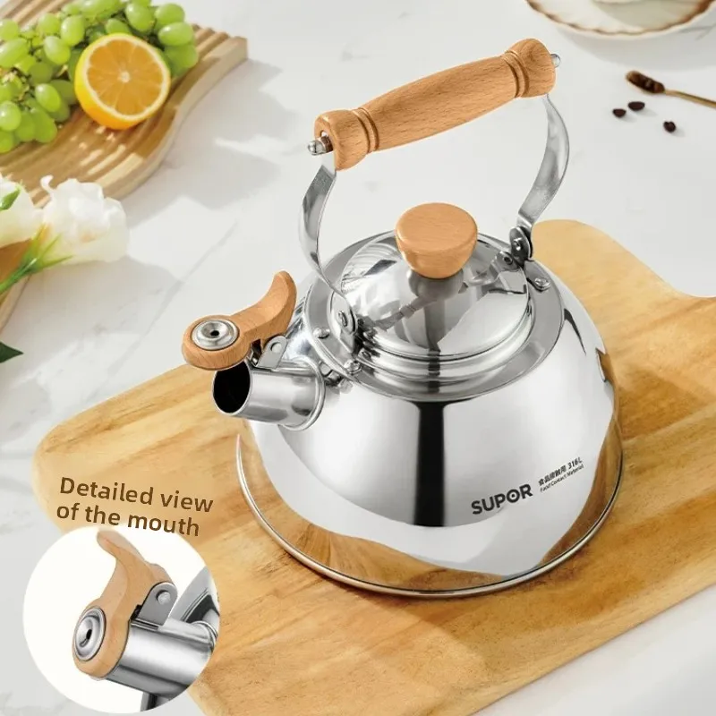 

Modern Stainless Steel Whistling Tea Kettle Thickened Large Capacity Home Outdoor Camping Hot Water Boiler for Gas Stove Top
