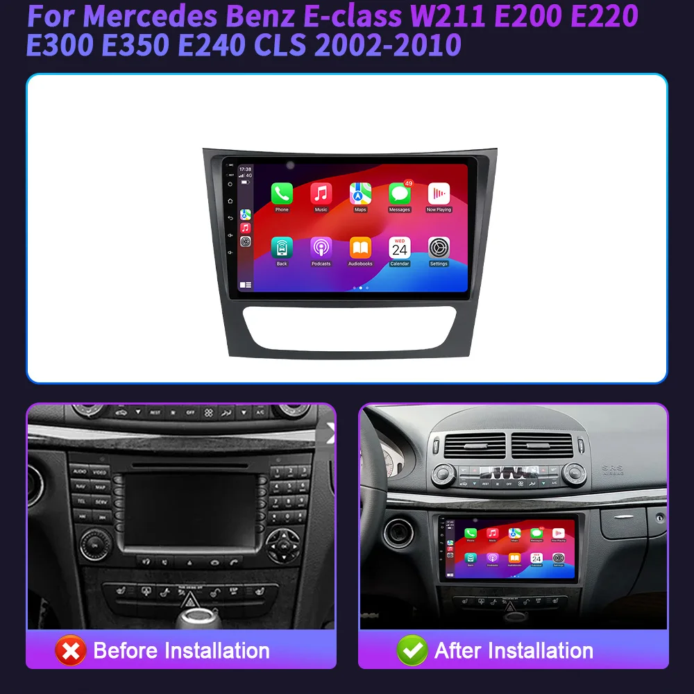 Per Mercedes Benz classe E W211 E200 E220 E300 E350 E240 CLS 2002-2010 autoradio Wireless Carplay 4G WIFI GPS Touch Screen Stereo