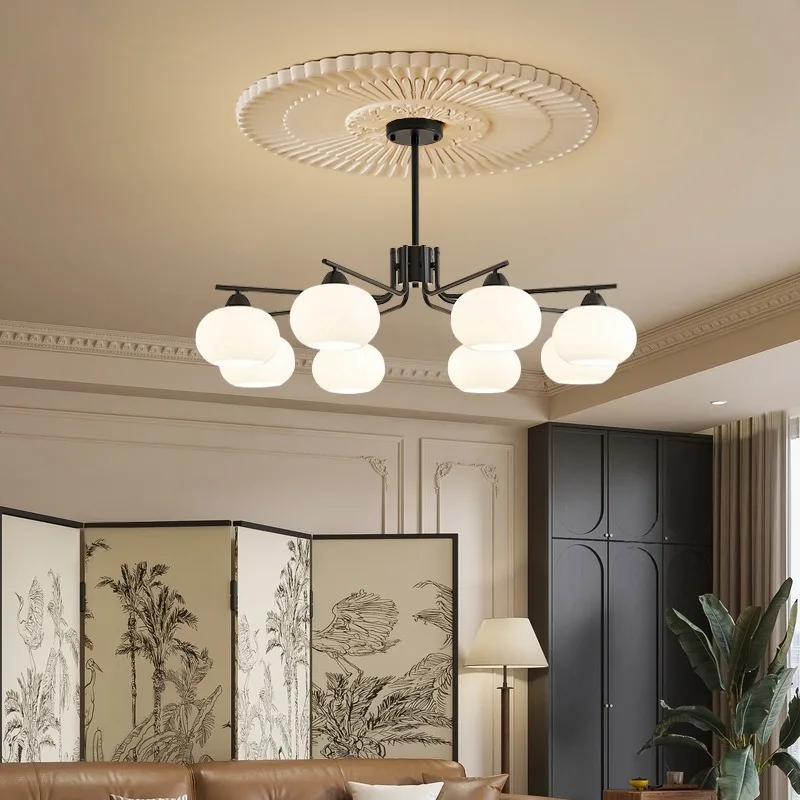 Medieval persimmon living room chandelier French cream wind retro magic bean lamp whole house modern dining room lamp