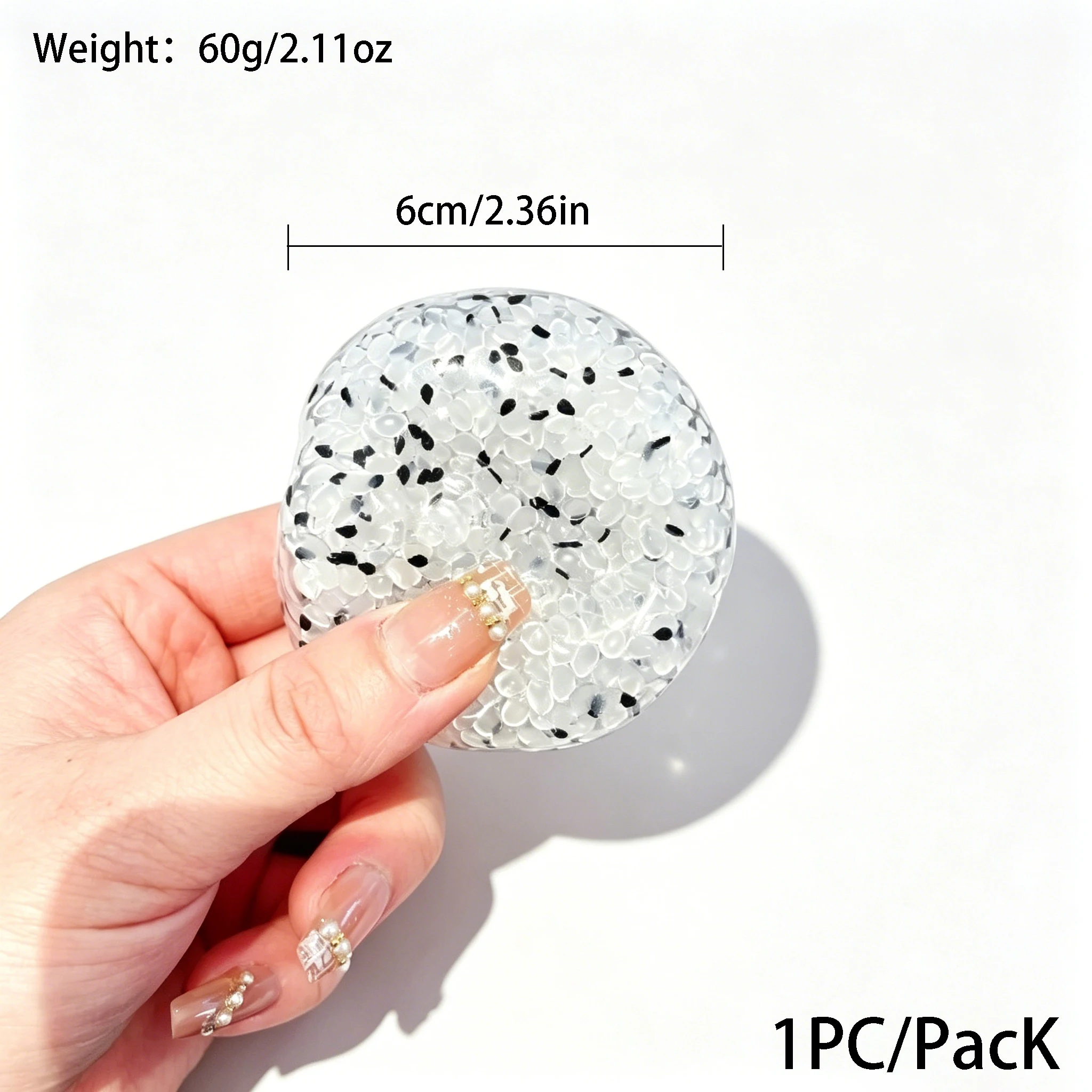 6cm Black Sesame Rice Bead Squishy Stress Ball Soft Stretch Fidget Squeeze Toy Anti Anxiety Sensory Hand Therapy Toy Adult Gift.