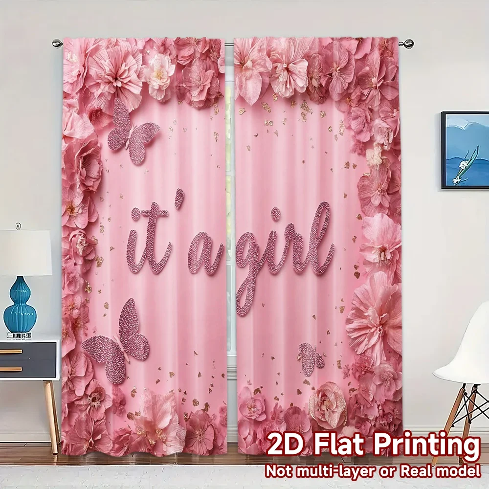 2pcs, 2D FLAT PRINTING Curtains (Without Rod) BabyGirlCelebration Chic Print Curtains Prints Light Filtering Curtains Art Deco