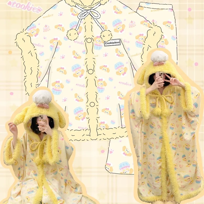 

Kawaii Chef Dog Мягкая коралловая бархатная ночная рубашка Пижамный комплект Бархатный теплый плащ Свободный удобный теплый осенне-зимний домашний комплект для девочек Подарки