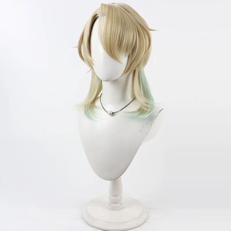 Juego Wuthering Waves Luuk Herssen Cosplay peluca oro medio hasta Cosplay peluca con reflejos verdes para Comicon fiesta adultos mujeres hombres