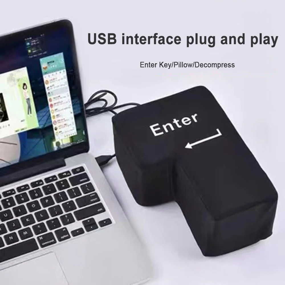 Big USB Enter Key Vent Pillow Soft Computer Button Return Key For OfficesDecompression Pillow Stress Relief Toy Enter Button