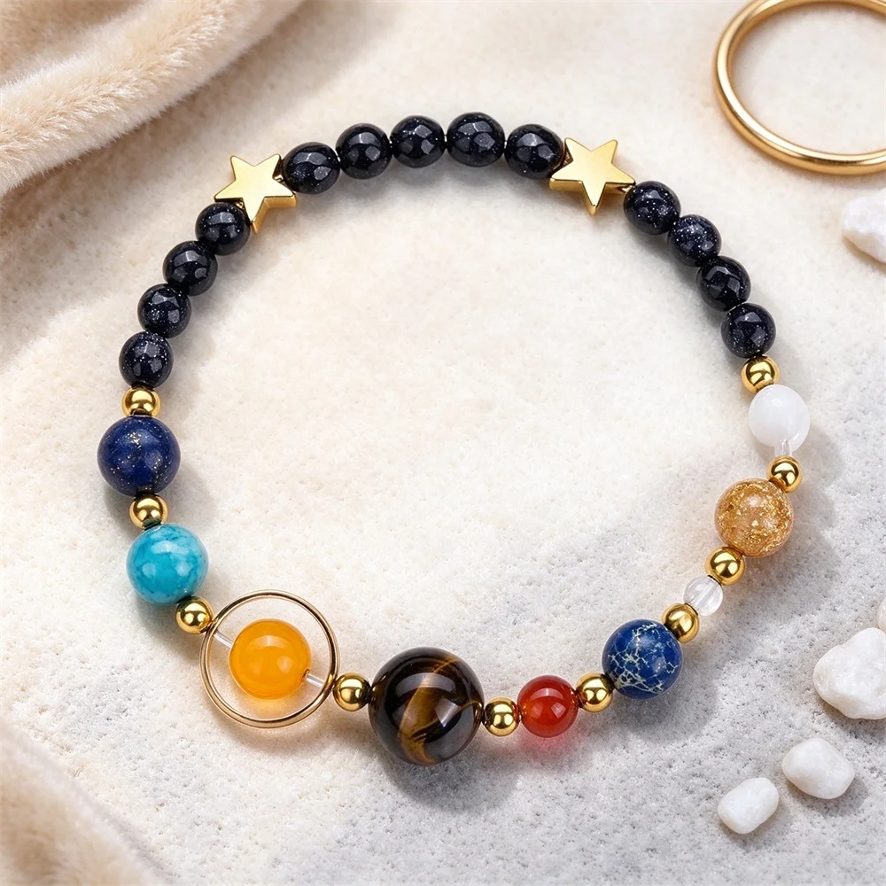 Solar System Bracelet Resin Natural Stone Bead Bracelet Planetary Design Bracelet Stylish For Casual Wear Special Occasion