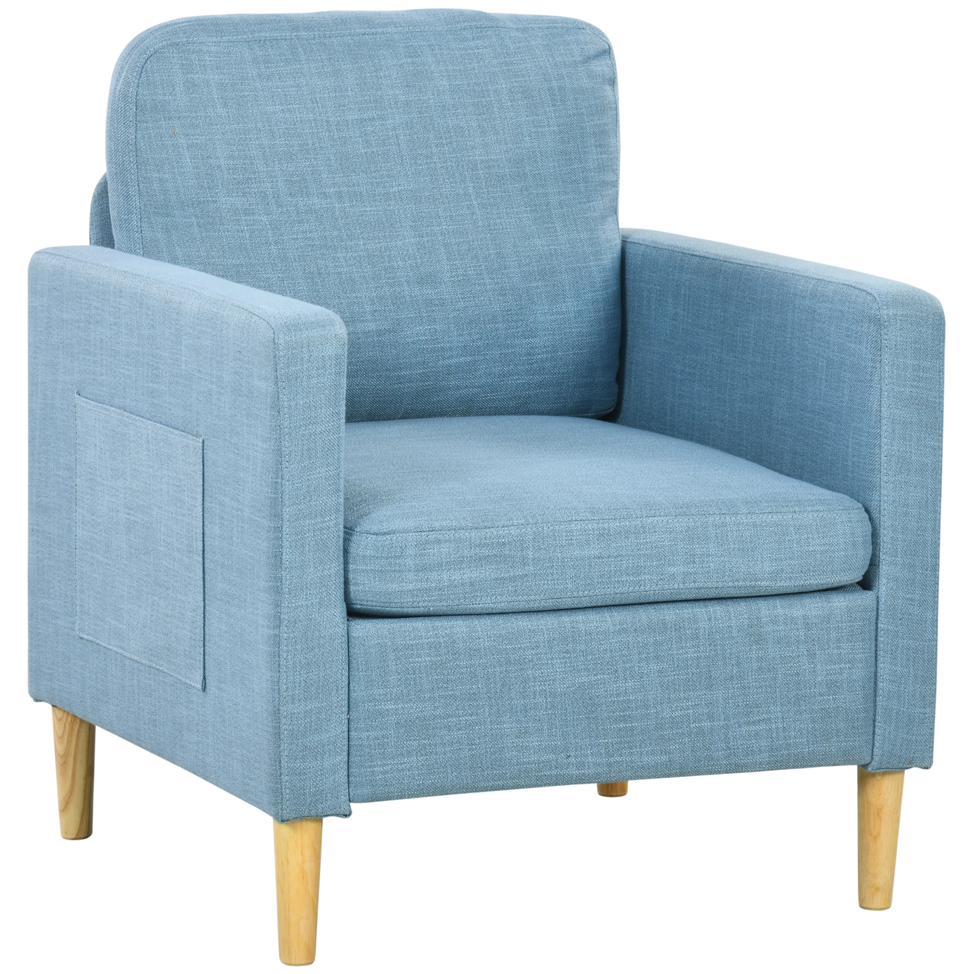 HOMCOM lounge chair with 2 side pockets 73x79x87 cm light blue