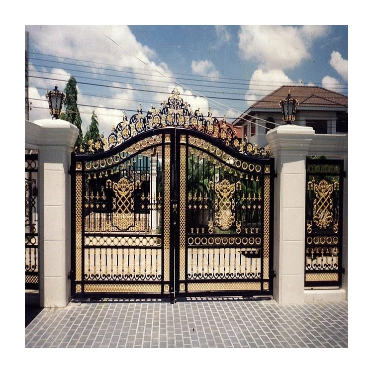 Garden Powder Coated Wrought Iron Gate and Fence Luxury Decorative Swing Gatespromote sales