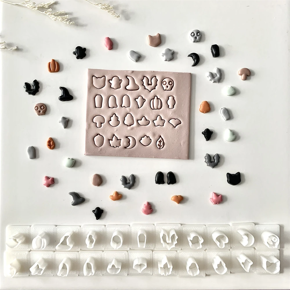 22-teiliges Set Herbst-Halloween-Serie Mini-Tonschneider, Blattgeist, Kürbis, Wettenförmige Tonformen für die Herstellung von DIY-Ohrringen und Anhängern – Detail 3