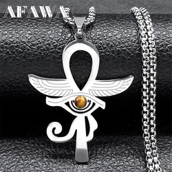 Egypt Ankh Cross Key of Life Necklace for Women Men Stainless Steel Silver Color Eye of Horus Protection Chain Jewelry N9751S02