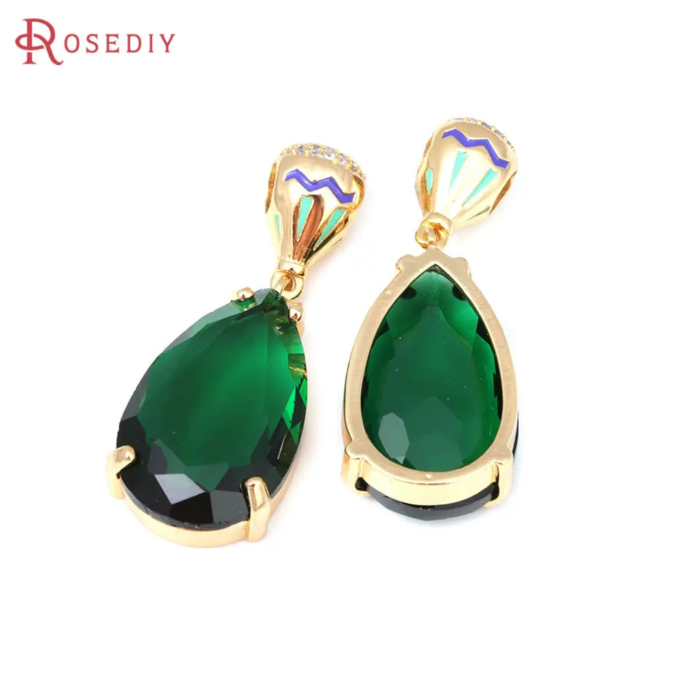 18K Gold Color Brass Zircon Glass Hot Air Balloon Drop Shape Charms Pendants Diy Jewelry Making Necklace Accessories for Women