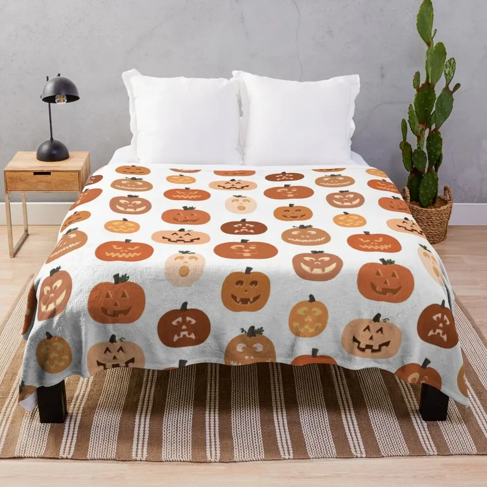 

jack o' lanterns. (white variant) Throw Blanket Luxury Brand Cute Blankets For Baby Bed linens Blankets