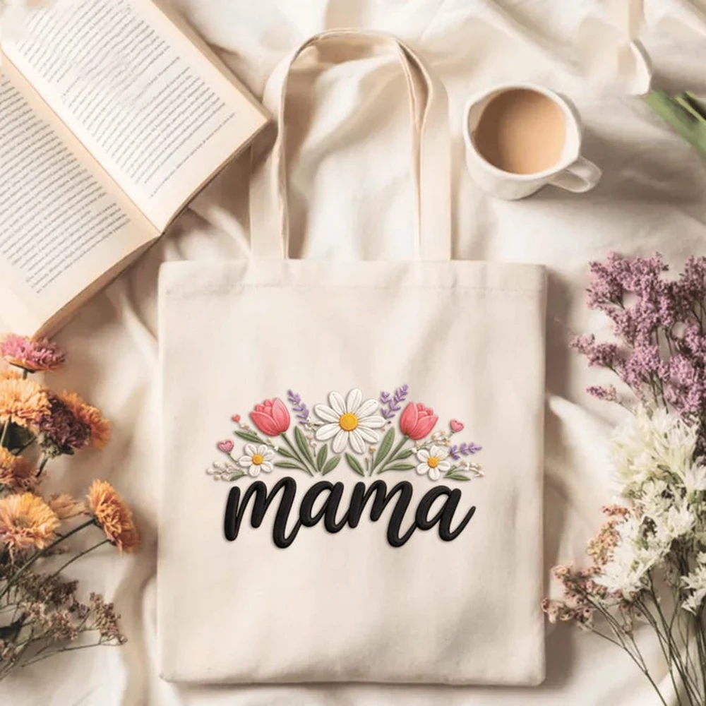 

Urban Chic Canvas Tote Bag Custom Minimal Floral Print Solid City Ladies Subway Commute Daily Casual Errands Gift