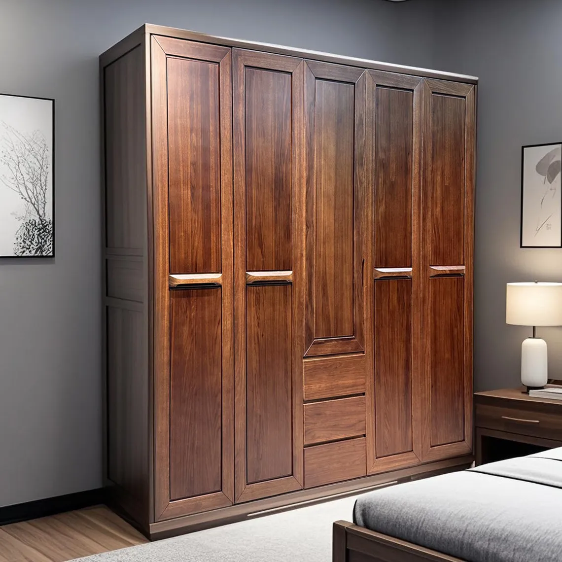 

PYJ Modern Chinese Ebony Wardrobe Pure Solid Wood Bedroom Home Storage Cabinet