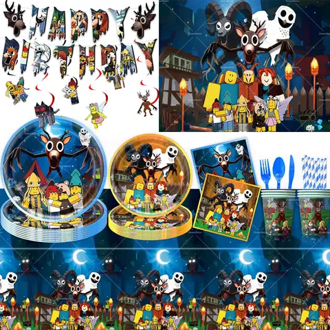 99 Nights in The Forest Balloons Happy Birthday Banner Game Party Decoration Supplies Cake Topper Backdrop Disposable Tableware