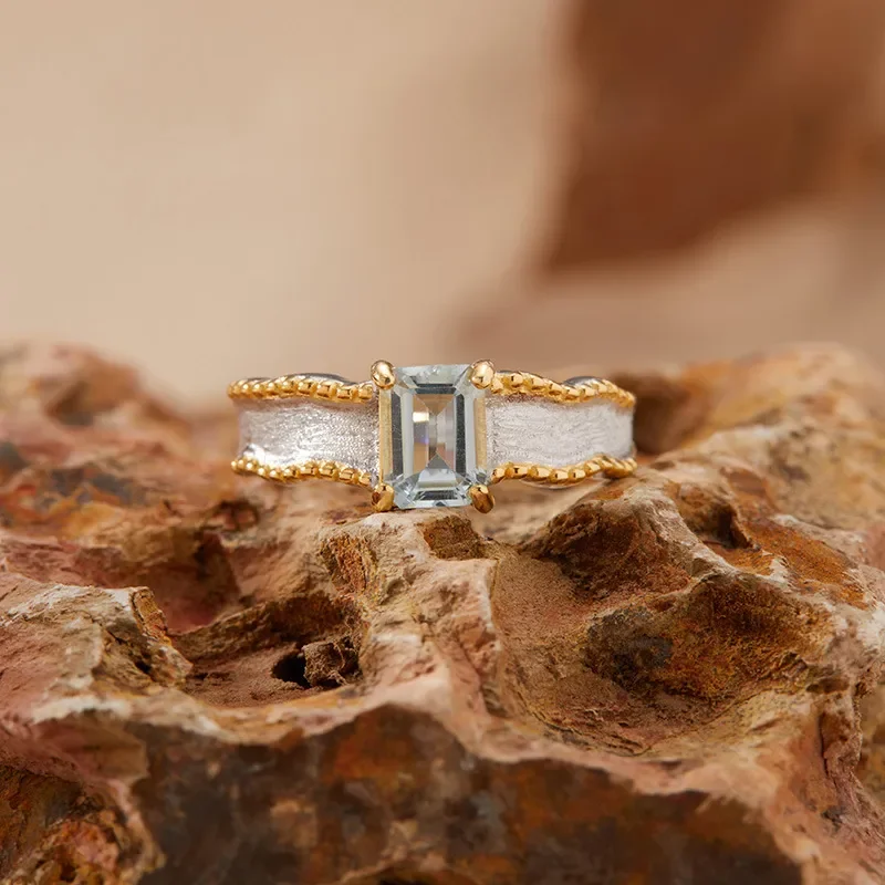 S925 sterling silver natural olivine topaz citrine colored treasure ring women's brushed open ring live broadcast explosion