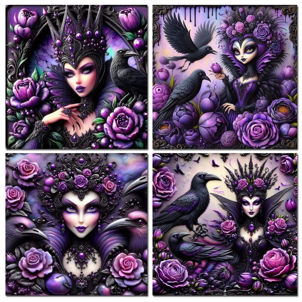 Purple Rose Villain Queen Diy 5D Diamond Painting Cross Stitch Full Square Round Diamond Mosaic for Living Room Decor