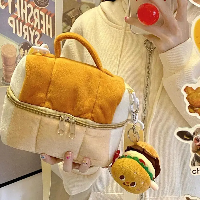 Cosmetic Bag Nylon Cotton Casual Zipper Solid Bread Shape Storage Bag Camera Bag Purse Korean Lovely
