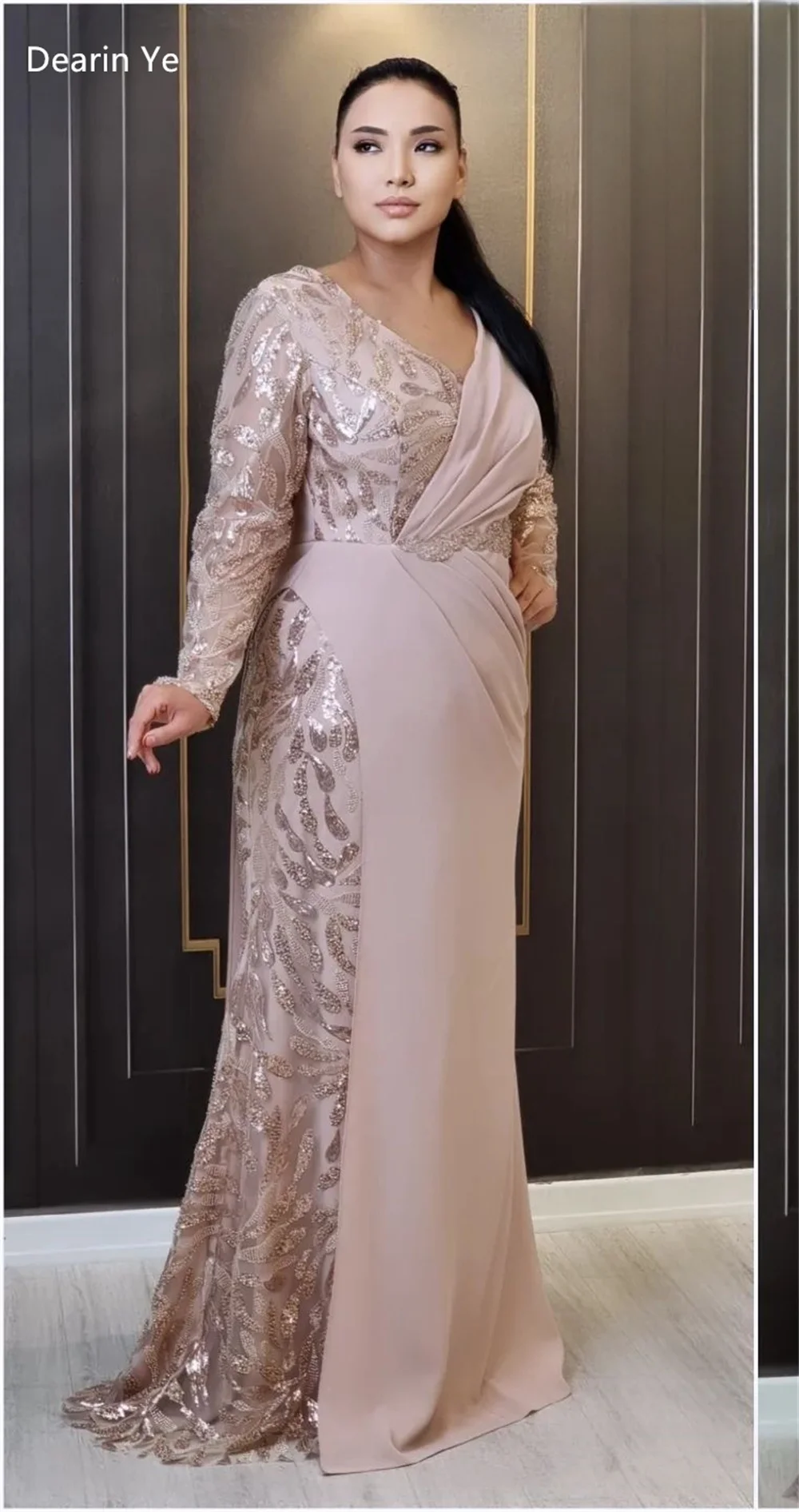 Customized Saudi Arabia Prom Gown Evening Dearin V-neck Column Floor Length Skirts Bespoke Occasion Dresses Formal Dress