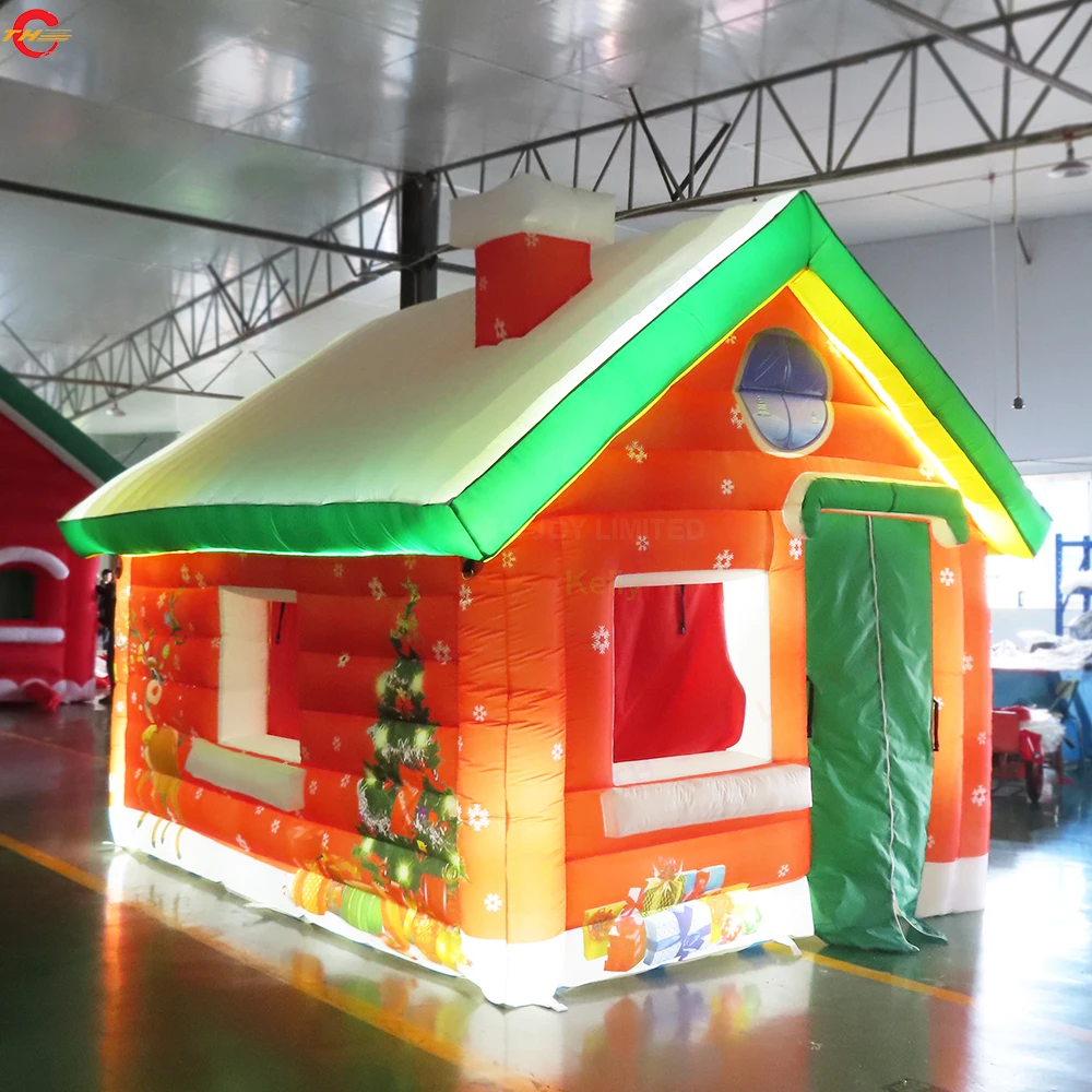 Maison de noël gonflable en option, éclairage d'expédition rapide, maison de tente de pelouse pour fête de noël avec souffleur