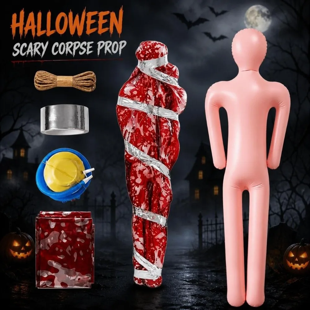 Realistic Fake Corpse Decor Creepy Waterproof Inflatable Corpse Prop Red Bloody Scary Hanging Dummy Prop Haunted House