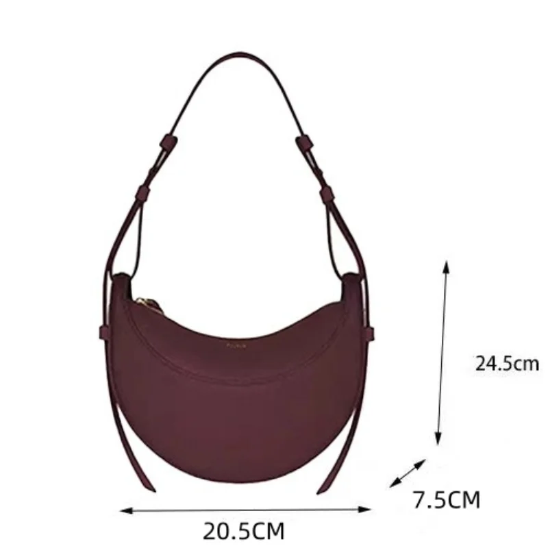 Natural Leather Crescent Bag Saddle Bag Crossbody Bag Single Shoulder Bag Female High-End Feeling Niche