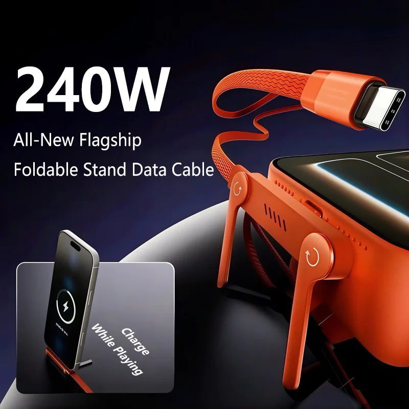 240W Quick Charging Wire with Folding Phone Stands USB A Typ