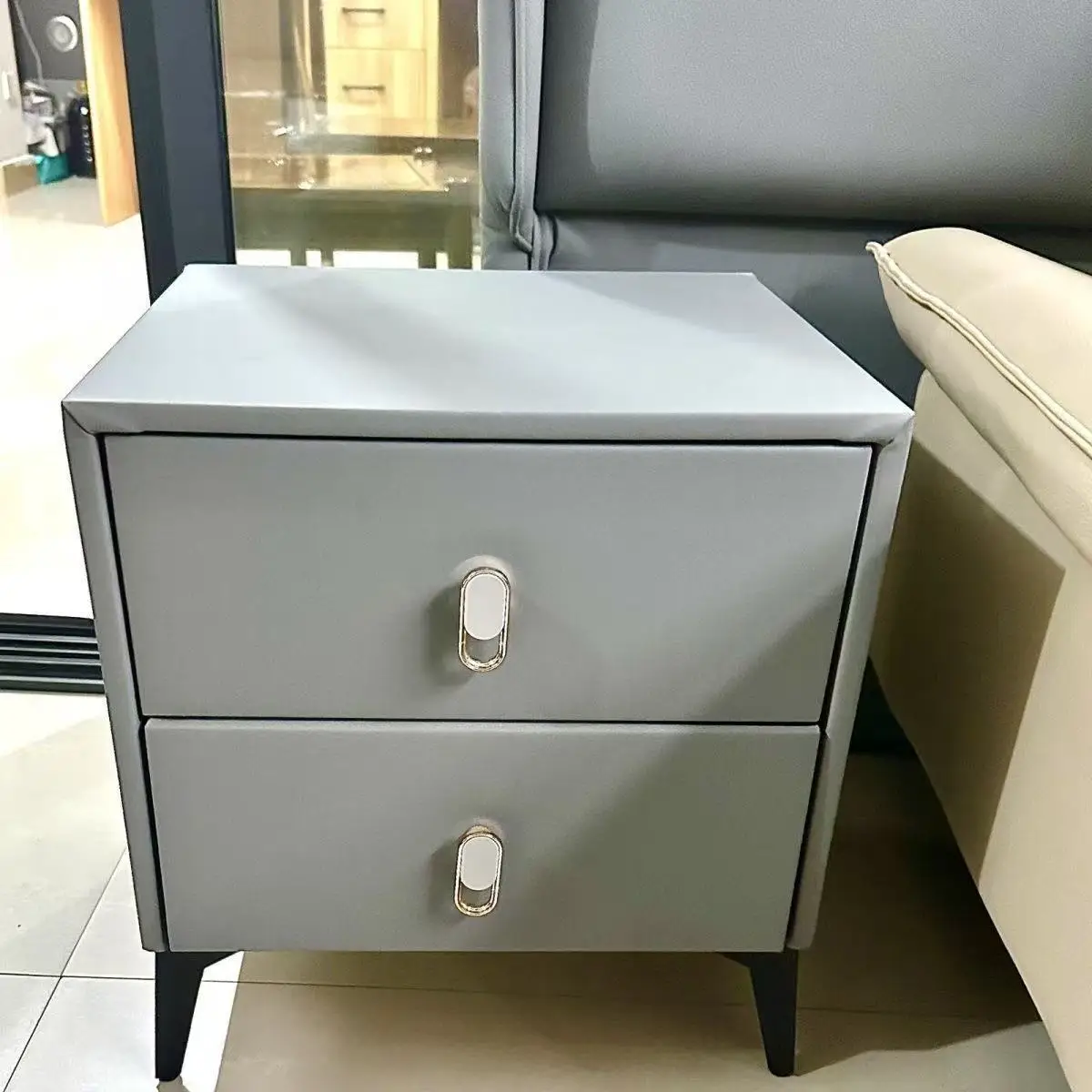 

Bedside table Bedroom household light luxury small solid wood bedside cabinet Storage storage rock slab small cabinet