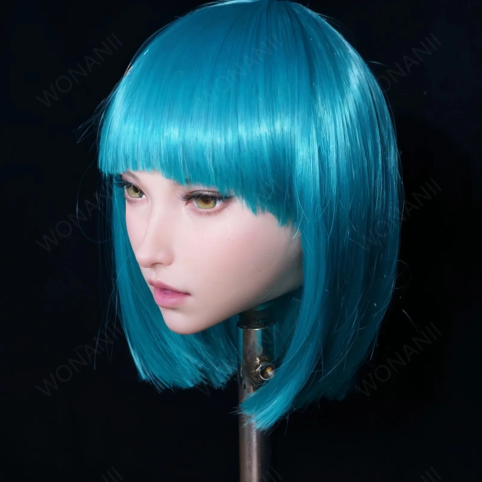 ١ 1TPE شعر أزرق جميل، نمط لطيف، شعر بالغ كبير، شعر مستعار، قبعة، أذن، عيون