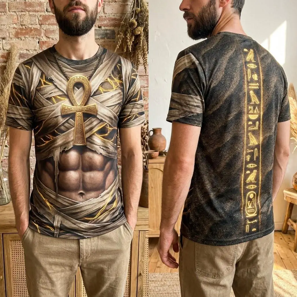 Unisex Halloween Horror 3D Print T‑Shirt Men Women Fake Open Shirt Short‑Sleeve Tops Spooky Gothic Cosplay Party Novelty Tees