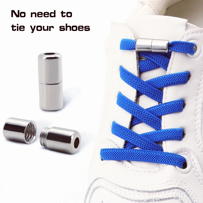 Capsule Lock Shoelaces Elastic Laces Sneakers No Tie Shoe Laces Without Ties Kids Adult 0.6cm Flat Shoelace for Shoes