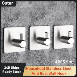 4PCS/Lot Non Punching Wall Hook Bathroom Towel Hooks Bathroom Towel HooksKitchen Hardware Accessories Stainless Steel Robe Hooks