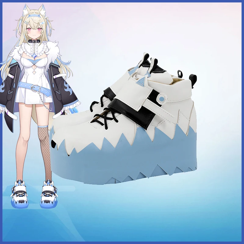 The Vtuber Cos Fuwawa Abyssgard Cosplay Cute virtual anchor Blue wavy Prop Shoes Female Costume fashion Thick Sole Shoes A