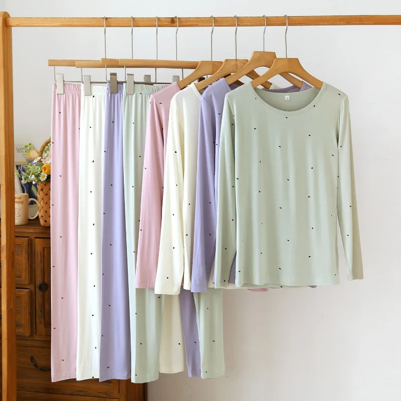 

Women's Modal Thermal Underwear Set Cute Heart Print Base Layer Soft Stretchy Lightweight Long Johns Top and Bottoms Pajama Suit