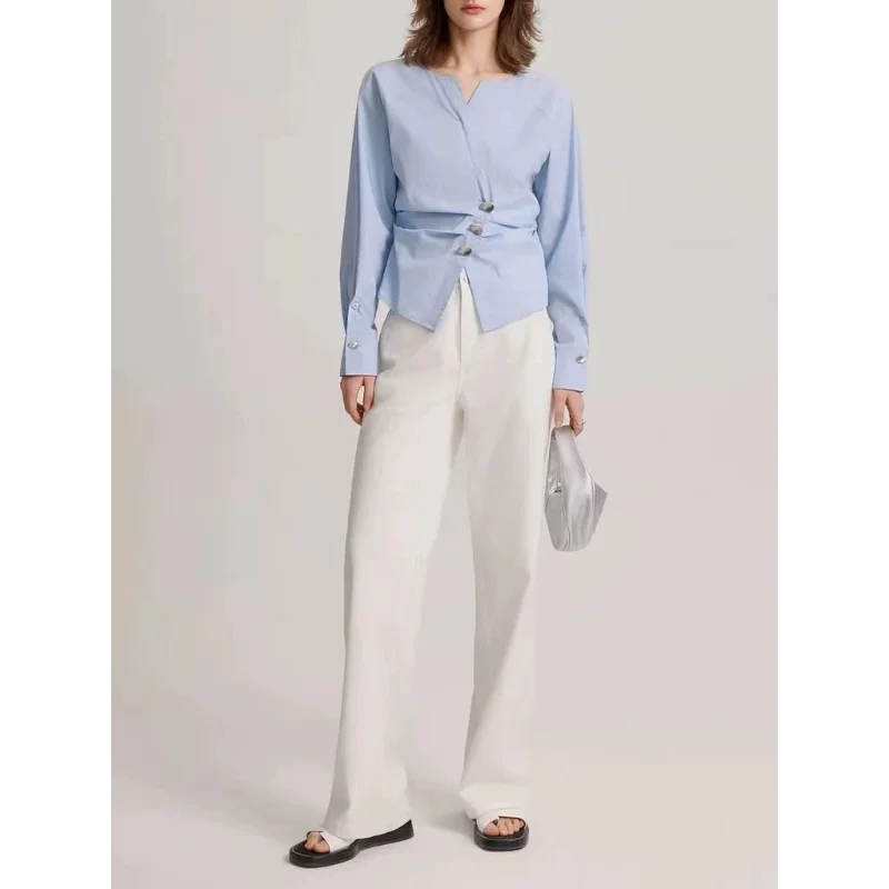 Blaues Design Langarmshirt für Damen 2025, Herbst, neuer Stil, schick, schön