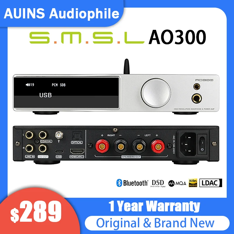 

SMSL AO300 Power Amplifier & Headphone AMP & Decoder MA5332MS MQA-CD Audio DAC CS43131 DSD256 XMOS XU-316 HIFI Bluetooth