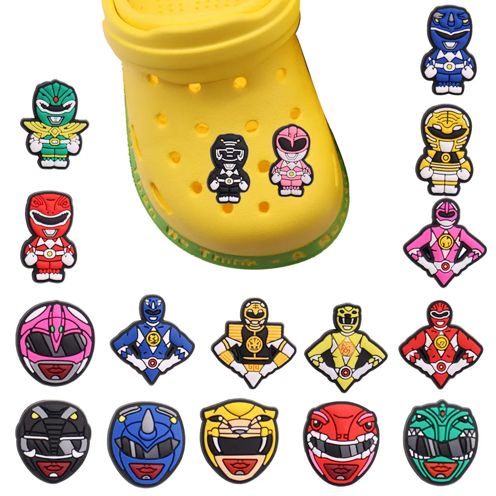 17Pcs Cool Warrior Helmet PVC Sandals Charms Boys Comic Character Shoes Buckle Decorations Fit Holiday Present