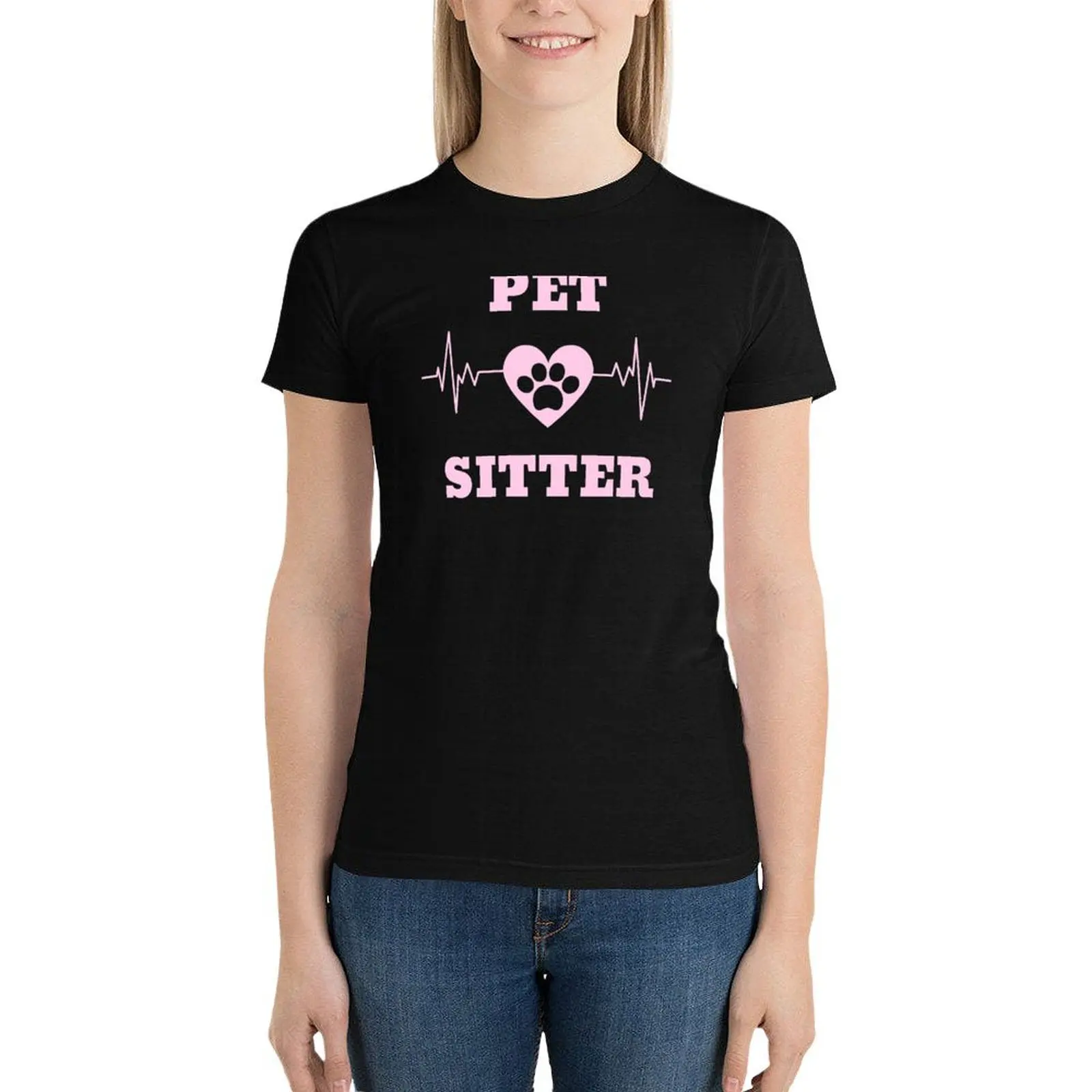 Pet Sitter heartbeat T-Shirt summer top Aesthetic clothing graphics blacks Womens clothing