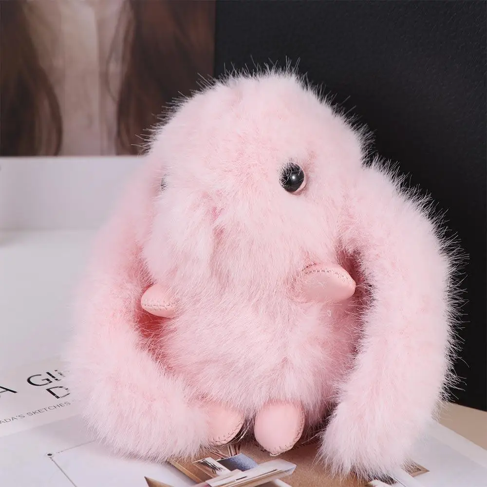 Furry Doll Rabbit Fur Keychain Bag Charm Pompom Bunny Stuffed Keyring Kawaii Car Trinket Plush Bunny Pendant Jewelry Gift