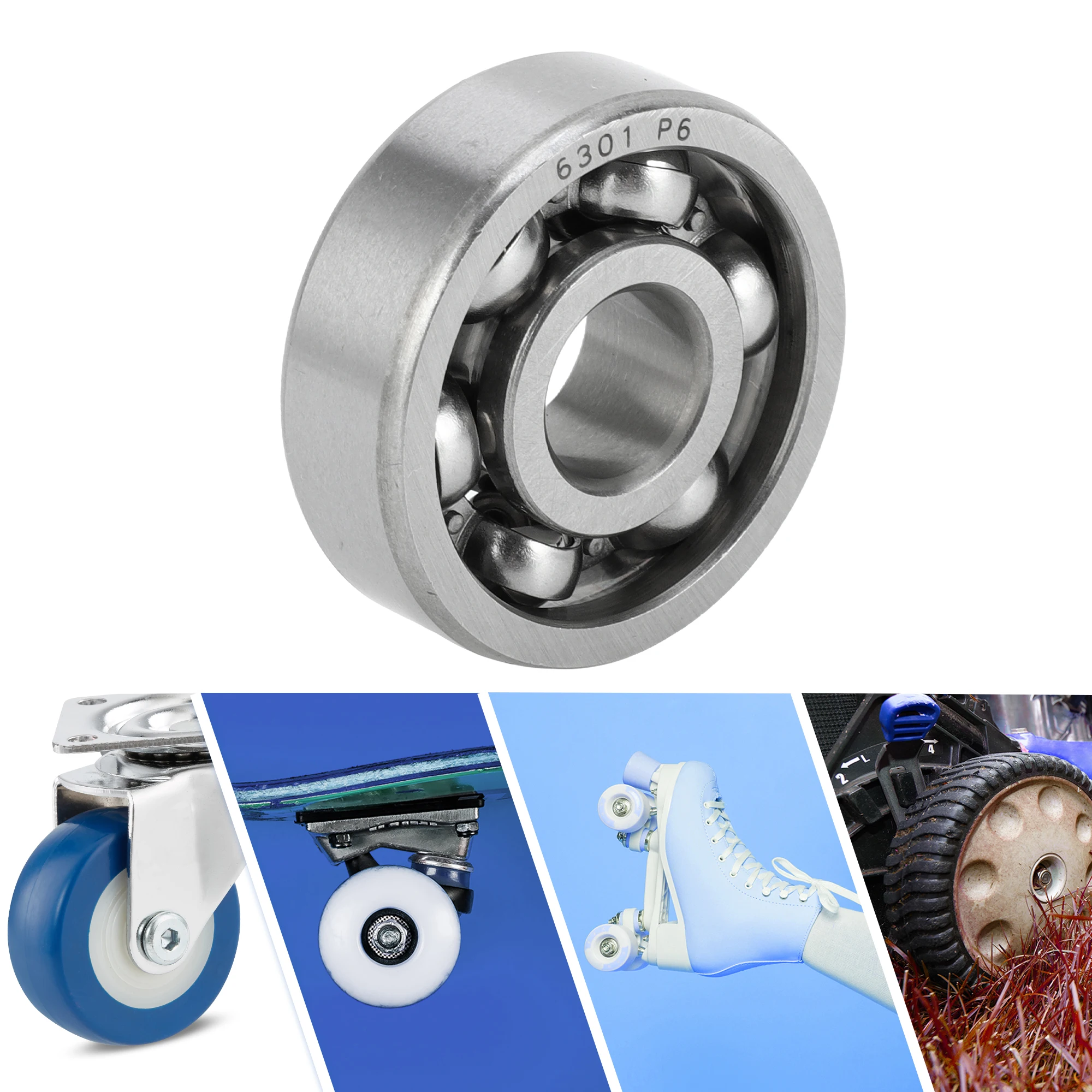 Motoforti 6301 Deep Groove Ball Bearings P6 12x37x12mm Lubricated Bearings Open Type Silver Tone Scooter Skateboard Wheel